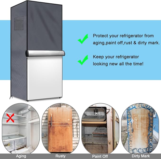 Outdoor Refrigerator Cover Outdoor Dustproof Freezer Covers for Protecting Upright Freezers/Beverage Refrigerator Compact 3.0 Cubic Foot Freezer Covers Outdoor (Silver, 33" x 33" x 67")