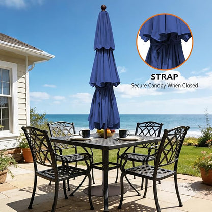EliteShade USA 10-Year-Non-Fading 10ft 3-Tier Market Patio Umbrella, Commercial Grade Outdoor Table Umbrella with Crank Open, Windproof & UPF 50+ UV Protection, Heavy Duty Ventilation for Garden, Deck, Pool, Backyard, Beach & Bistro, No Tilt, Navy Blue