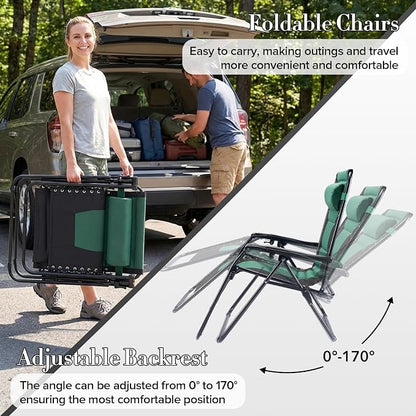 NEWBULIG Padded Zero Gravity Chair, Folding Lounge Chair Outdoor, Green | Foldable Beach Camping Recliner Chair with Adjustable Pillow and Trays for Poolside Lawn Patio