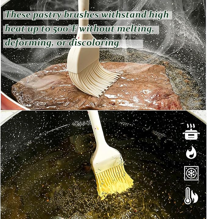 Silicone Basting Brushes,Heat-Resistant Candy Colors Pastry Brush, Strong Steel Core and One-Piece Design, Perfect for BBQ, Grilling, Baking, and Kitchen Cooking, BPA-Free