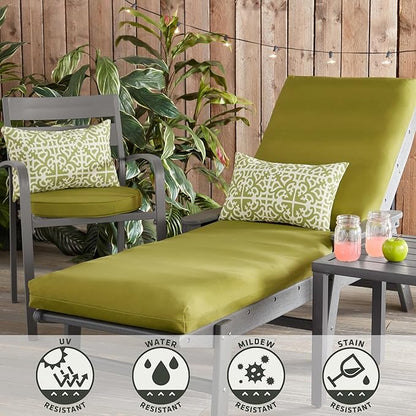 Greendale Home Fashions Outdoor Reversible Chaise Lounge Chair Cushion, Lime
