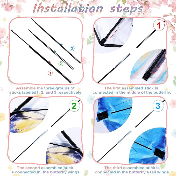 Toodour Solar Butterfly Lights Outdoor, 2.9Ft 174 LED Waterproof Kite Butterfly Garden Decor, 8 Modes Warm White Solar Garden Lights for Home Yard Patio Camping Decor - Blue & Yellow Butterfly