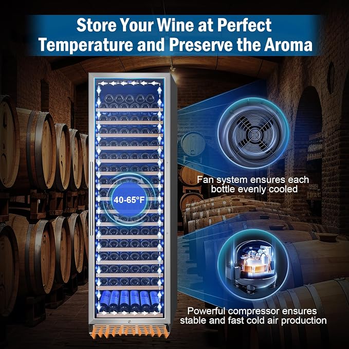 24" 190-Bottle Freestanding Wine Cooler, Low Noise with Sliding Shelves | Professional, Reversible door, Built-in/freestanding, Digital temp, Energy efficient, Tall design, Home or commercial use
