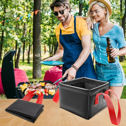 Grill Brush Water Bucket, AHIER Collapsible Dunk Tank Grill Brush Heads Water Bucket for Stainless-Steel Grates (Red)