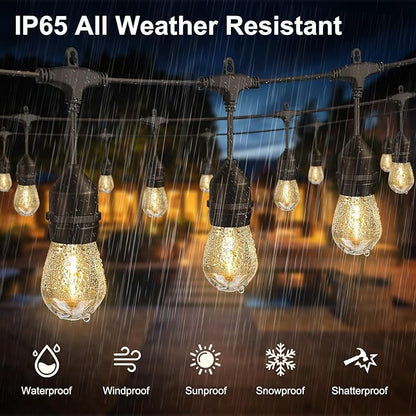 100FT Outdoor String Light 64Bulbs (1.5FT Bulbs Spacing),120W Dimmer Remote | Patio Lights with IP65 Waterproof, Dimmable & Timing & 3 Mode, Connectable, Zipper Ties for Outside Commercial Backyard