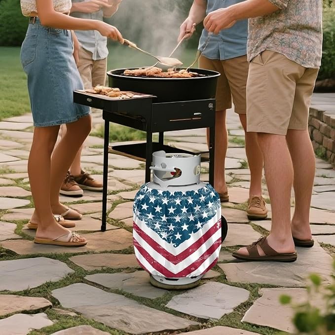 Propane Tank Cover 20lb for 4Th of July Gas Tank Cover Outdoor 600D Heavy Duty Waterproof Covers Fits Standard 20 lb Cylinder, 13.7'' x 16.5'' USA Flag