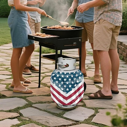 Dual Propane Tank Cover 20lb for 4Th of July Gas Tank Cover Outdoor 600D Heavy Duty Waterproof Covers Fits Standard 20 lb Cylinder, 13.7'' x 16.5'' USA Flag