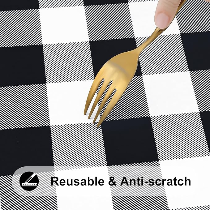 Smiry Rectangle Picnic Table Cloth, Elastic Waterproof Fitted Vinyl Tablecloths, Flannel Backed Buffalo Plaid Table Covers for Dining, Camping, Outdoor (Black and White, 30" x 48")