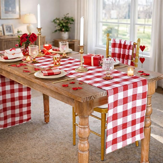 Red Plaid Table Runner Valentines Buffalo Checkered Centerpiece Fabric 13x108 Inch 4 Packs Table Cloths Party Picnic Decorative Gingham Rectangle Red and White Checkered Linen Decorations