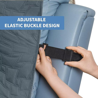 CUCRAF Non Slip Quilted Sofa Cover, Water Resistant Slipcover Furniture Protector for 1 Cushion Sofa Pet Friendly, Washable Couch Cover with Adjustable Elastic Straps (Medium Recliner, Dark Gray)