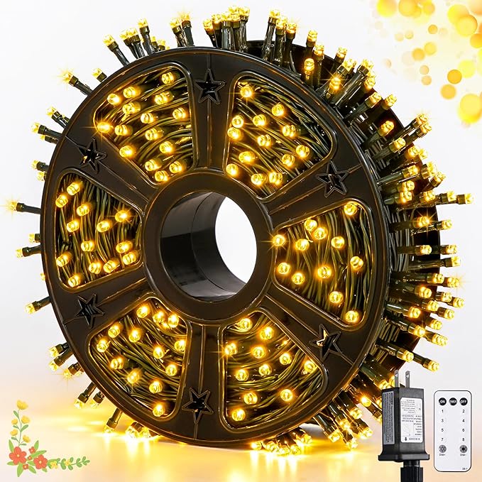 JMEXSUSS 500 LED Christmas Lights Outdoor, Classroom String Lights Plug in | 173ft, 8 Modes, Remote Control, Waterproof Warm White Christmas Tree Lights for Outside Ceiling House Xmas Classroom Decor