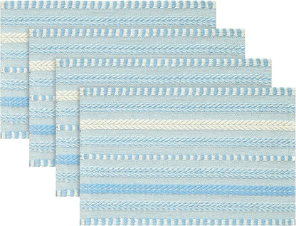 Artoid Mode Sky Blue Farmhouse Woven Braided Stripe Placemats Set of 4,12x18 Inch Seasonal Holiday Table Mats Party Kitchen Dining Decoration