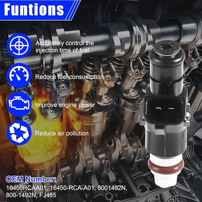 Set of 6 Fuel Injectors for Honda Accord Odyssey Pilot Ridgeline Acura MDX TL 3.0L 3.2L 3.5L V6 2003-2017 Replacement 16450-RCA-A01 FJ485 8001492N