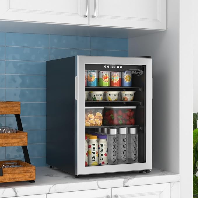 KoolMore 17 Inch Beverage Refrigerator, 2.5 Cu. Ft. Fridge Cooler, 70 Can Glass Door Drink Fridge for Dorm, Bedroom, Office, Bar, Retail Display, ETL Listed