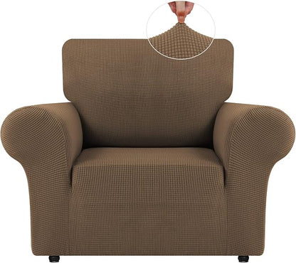 LURKA Stretch Chair Cover for Sofa, 1 Piece Armchair Slipcover, Camel | Soft Stretch Jacquard, Fits 31"-55" Armchairs, Elastic Bottom for Secure Fit, Machine Washable, Pet & Kid Friendly