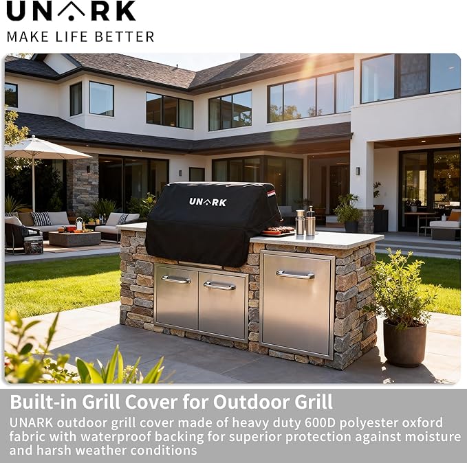 Built-in Grill Cover for Outdoor Grill, 32 Inch Island BBQ Covers for Outside Kitchen Grill Covers Heavy Duty Waterproof with Plush Lining (32" W x 26" D x 24" H Inches, Black)