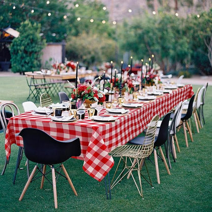 Hiasan Checkered Tablecloth Square, 70 x 70 Inch - Waterproof and Wrinkle Resistant Table Cloth for Picnic, Dinner and Party, Washable Polyester Fabric, Red and White Gingham Pattern