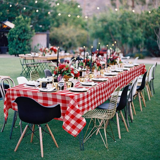 Hiasan Checkered Tablecloth Square, 70 x 70 Inch - Waterproof and Wrinkle Resistant Table Cloth for Picnic, Dinner and Party, Washable Polyester Fabric, Red and White Gingham Pattern