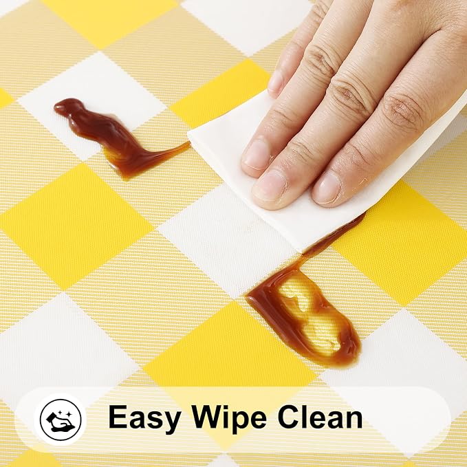 Smiry Rectangle Picnic Table Cloth, Elastic Waterproof Fitted Vinyl Tablecloths, Flannel Backed Buffalo Plaid Table Covers for Dining, Camping, Outdoor (White and Yellow, 30" x 48")