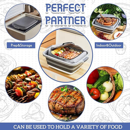 Funnymoom 2pcs Large Barbecue Prep Set Include 8 Gal/30l Collapsible BBQ Prep Tub with Lid and Cutting Board 270° Opening BBQ Blanket for Resting Meat(21inch) Leak-proof Smoker Blanket Insulated
