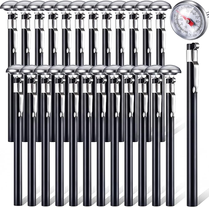 Xuhal 24 Pcs Stainless Steel Kitchen Dial Thermometer 5",Black | Long Probe Instant Read, 1 Inch Dial Fahrenheit Celsius Scale, Pocket Clip Design, For Chefs Meat BBQ Grill Oven Cooking