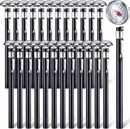 Xuhal 24 Pcs Stainless Steel Kitchen Dial Thermometer 5",Black | Long Probe Instant Read, 1 Inch Dial Fahrenheit Celsius Scale, Pocket Clip Design, For Chefs Meat BBQ Grill Oven Cooking