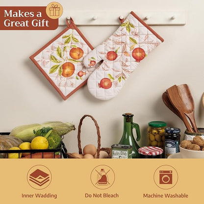 Maison d'Hermine Oven Gloves 100% Cotton Oven Mitt (7" x 13", Pack of 1) | With Loop Heat Resistant BBQ Cooking Gloves Baking Kitchen Handling Hot Pans Thanksgiving Christmas - Vintage Harvest