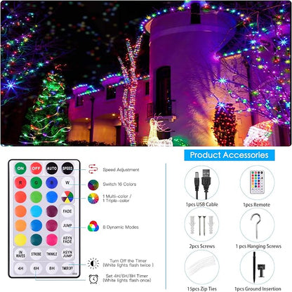 49Ft Solar Rope Lights Outdoor Waterproof, 150 LED String Light with Remote | Solar Powered & USB Charging, 18 Colors Change Trampoline Lighting Fairy Strip Lights for Outside Tree Patio Christmas Decor