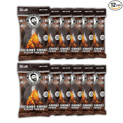 Bearded Butchers Hickory Smoke Flavor Powder, 3oz Case of 12 Packs – Natural Wood Fired Smoke Flavor for Sausage, Jerky, and DIY Meat Processing – Season Up to 25 lbs of Meat per Pack