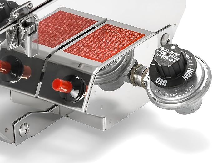 Camco Kuuma Stow N’Go 216 Elite Propane Grill | Features Built-In Thermometer & Push-Button Igniter | Includes Fold Away Legs & Removable Warming Rack | Use as Camping Stove and More (58155)