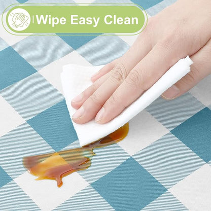 Smiry Picnic Table Cloth, Vinyl Tablecloths with Flannel Backing, 60"x84" | Waterproof Rectangle Table Cloth, Wipeable Buffalo Plaid Table Cover for Indoor and Outdoor (Aquamarine & White)