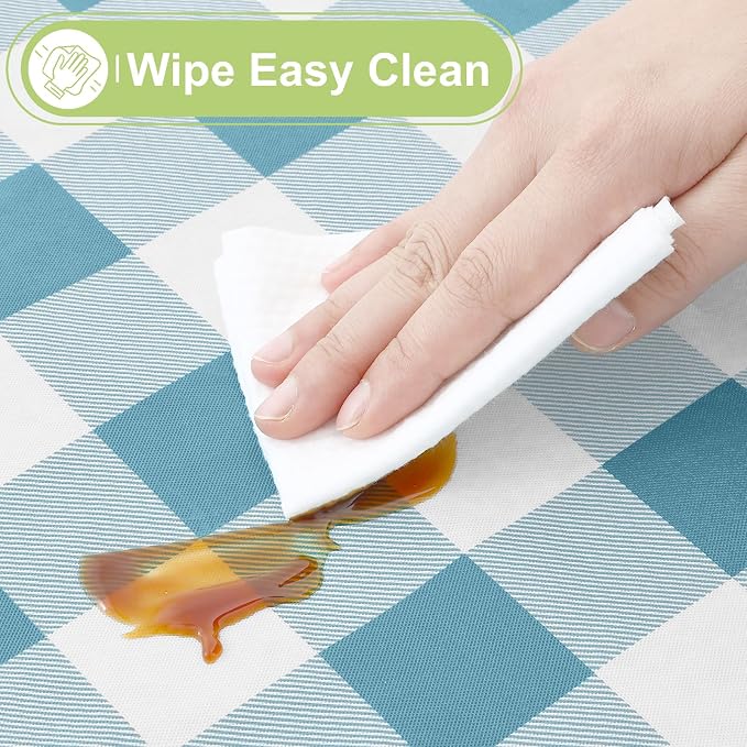 Smiry Picnic Table Cloth, Vinyl Tablecloths with Flannel Backing, 60" Round | Waterproof Picnic Table Cloth, Wipeable Buffalo Plaid Table Cover for Indoor and Outdoor (Aquamarine & White)