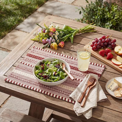 Artoid Mode Red Farmhouse Woven Braided Stripe Placemats Set of 4,12x18 Inch Seasonal Holiday Table Mats Party Kitchen Dining Decoration
