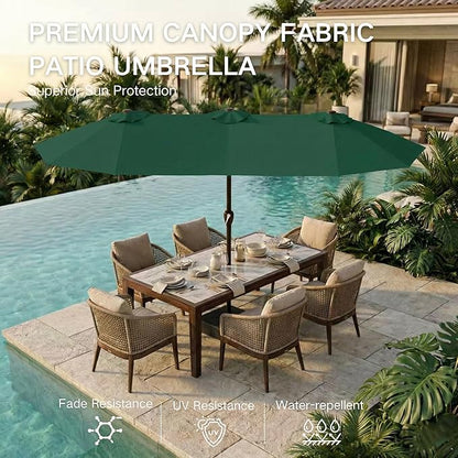 Kingdura 13ft Large Patio Umbrella with Base Included, Double-Sided Rectangle Outdoor Table Umbrella with 12 Reinforced Ribs, Crank Lift for Market Pool Deck Backyard, Dark green