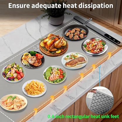 Food Warming Mat Extra Large, Electric Warming Tray with 6 Temperature Settings and Hours Timer, Full Surface Heating Food Warmer Mat, Silicone Heating Tray for Gatherings Parties, Grey