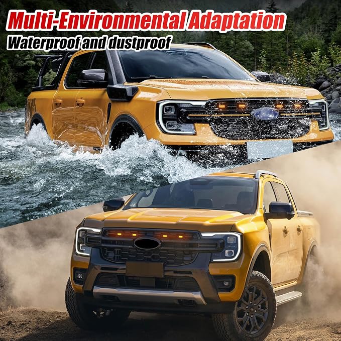Upgraded 4 PCS Led Grill Lights Compatible with Ford Ranger T9 2022-2025 | Fuse and Instruction Included-Smoked Black