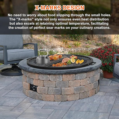 only fire X-Marks Fire Pit Cooking Grate, Foldable Round Grate for Outdoor Cooking, Heavy Duty Steel Campfire BBQ Grill Grid with Handle, Portable Camping Cookware, 30 inch