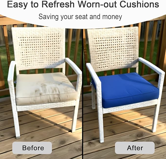 NettyPro Patio Chair Seat Cushion Covers Set 4, Waterproof Outdoor Furniture Cushion Slipcovers with Zipper and Tie, 20 x 18 x 4 Inch, Replacement Cover Only, Navy