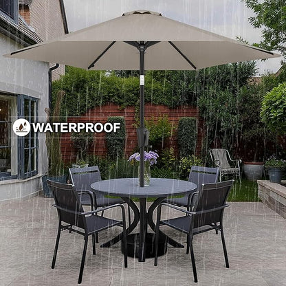 FLAME&SHADE 10ft Patio Umbrella - Outdoor Umbrella with 6 Sturdy Ribs, Push Button Tilt and Crank, UV Protection Table Market Umbrella for Pool, Porch, Garden, Deck, Backyard (Taupe)