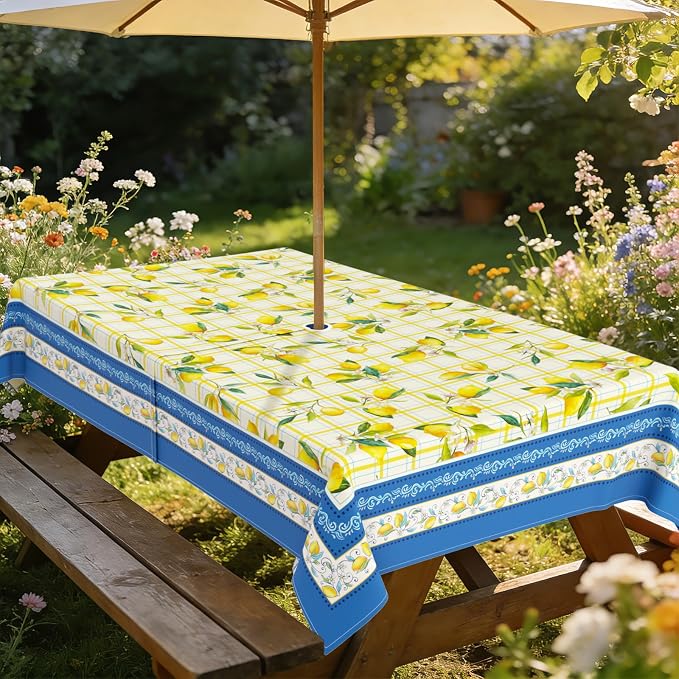 Outdoor Tablecloth with Umbrella Hole Elegant Zipper Patio Table Cloth for Outdoor Patio Garden Yard Decor