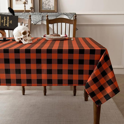 Waterproof Checkered Tablecloth Fabric - Rectangle 58x84 Inch Fall Themed Halloween Table Cloth for Indoor/Outdoor Use - Autumn Table Cover for Kitchen, BBQs, and Parties