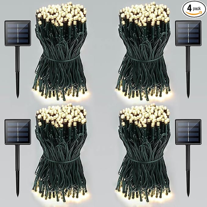 Solar String Lights Outdoor 4 Pack 800 LED Solar Christmas Light Warm White | 8 Lighting Modes, Memory Function, Auto On/Off, 264FT Waterproof Twinkle Lights for Outside Garden Yard Party Xmas Tree Decor