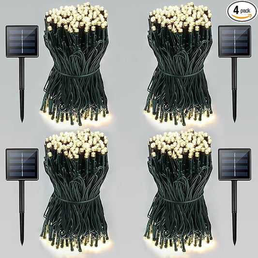 Solar String Lights Outdoor 4 Pack 800 LED Solar Christmas Light Warm White | 8 Lighting Modes, Memory Function, Auto On/Off, 264FT Waterproof Twinkle Lights for Outside Garden Yard Party Xmas Tree Decor