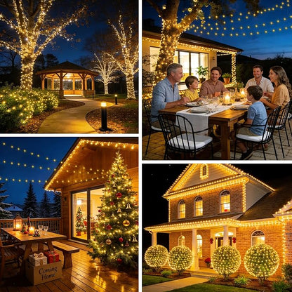4 Pack Solar Fairy Lights Outdoor 131ft for Garden with 8 Modes(Warm White) | 400 LED Solar String Lights Outdoor Waterproof, Green Wire Twinkle Lights for Outside Christmas Party Decorations