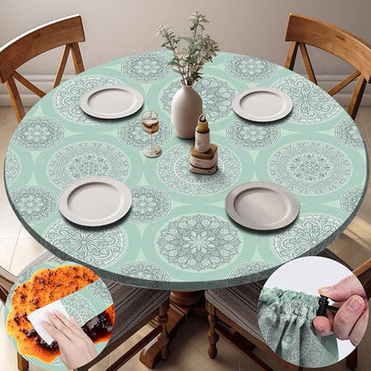 opstellen Fitted Round Tablecloth Weather Proof Table Cloth Heavy Duty Polyester Indoor Outdoor Circle Cover for 36-44" Tables Outside Parties Gear Gifts Spring Summer Fall Picnic Garden Necessities