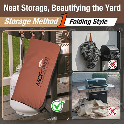 Exclusive Foldable 72 inch Grill Cover, 600D Heavy Duty Large Outdoor BBQ Cover for 6 Burners Grill Weber Nexgrill CharBroil Monument, Caramel