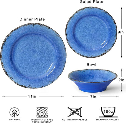 LEHAHA 12 Piece Melamine Dinnerware Set BPA Free Farmhouse Outdoor Dishes Set for 4, A Light Weight and Unbreakable Rustic Plate Bowl Set for Patio, RV and Camping