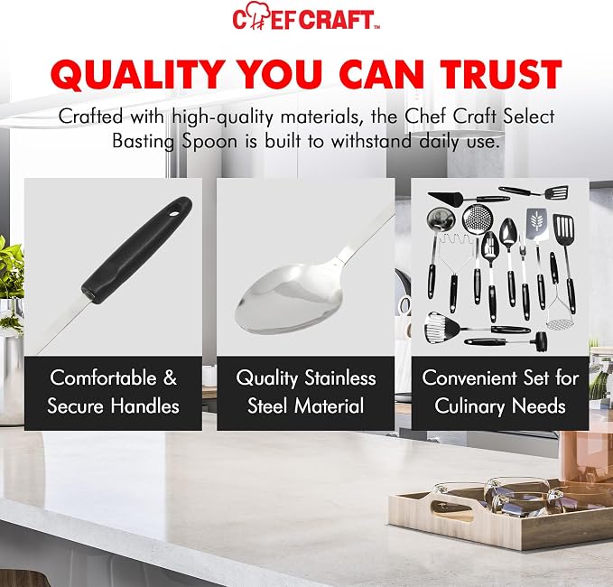 Chef Craft Select Basting Spoon, 12.5 inch, Stainless Steel