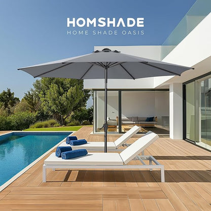 HOMSHADE 9ft Outdoor Patio Umbrella - UPF50+ UV Protection Market Patio Table Umbrella with Push Button Tilt, Crank and 8 Sturdy Ribs for Pool Deck and Garden (Grey, No base)