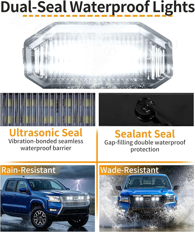 Front Grill Lights for Nissan Frontier 2025-2027 S/SL/SV/Sport Only, White | Direct-Snap Installation; OEM-Style Fit; IP68 Waterproof LED; No-Drill Setup; Raptor-Style Front-End Upgrade; Off-Road Ready